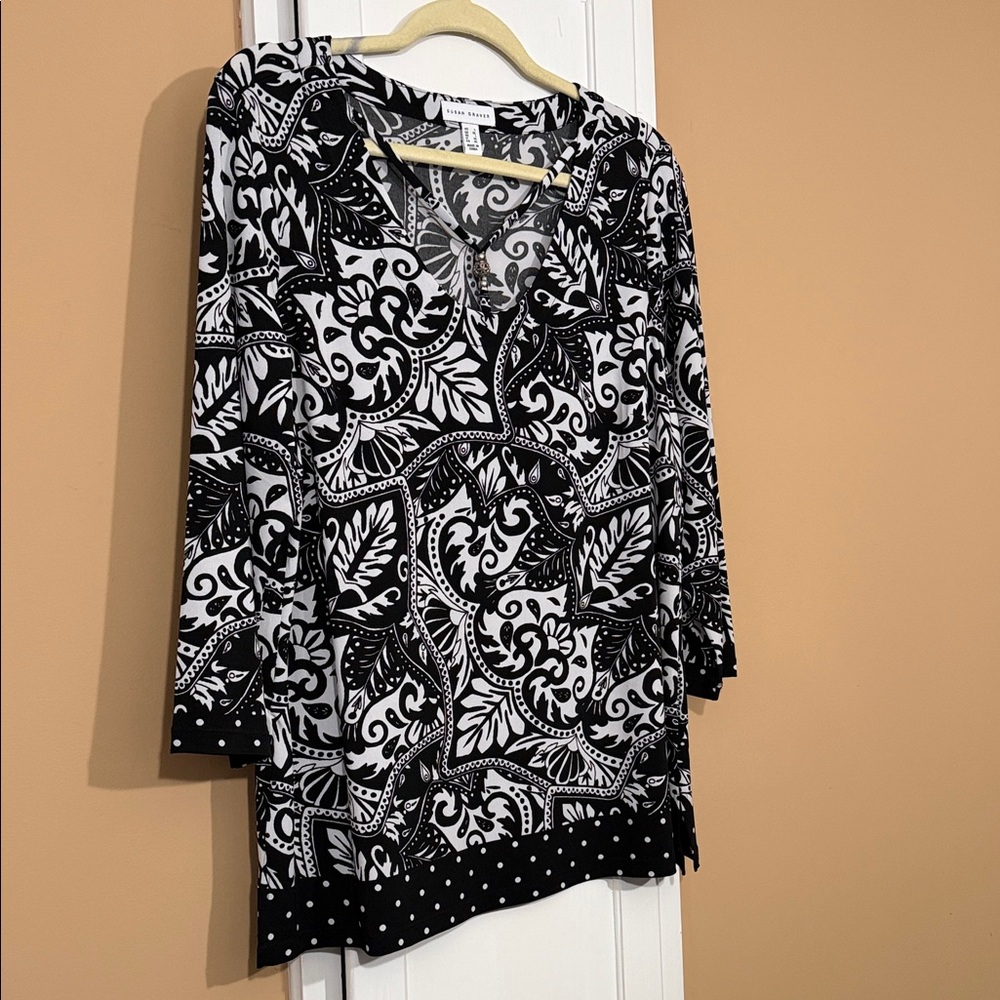 Susan Graver Black and White Liquid Knit Tunic